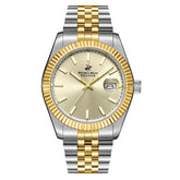 Beverly Hills Polo Club Men's Date Analog Watch with Gold Dial and Silver and Gold Stainless Steel Band, BP3018X.210