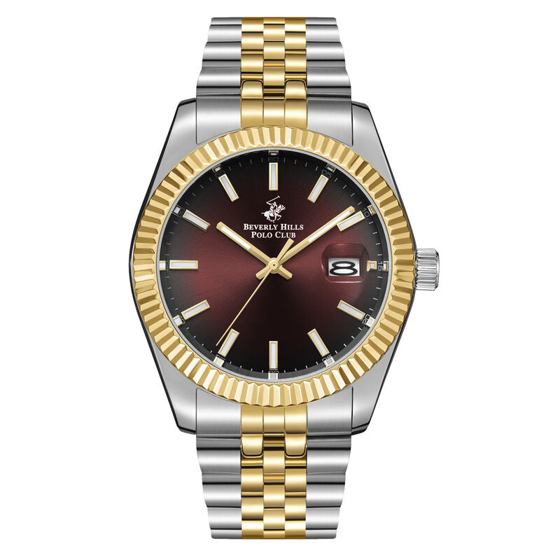 Beverly Hills Polo Club men analog watch, brown dial with gold stainless steel band, model BH-BP3018X.280, Bahrain