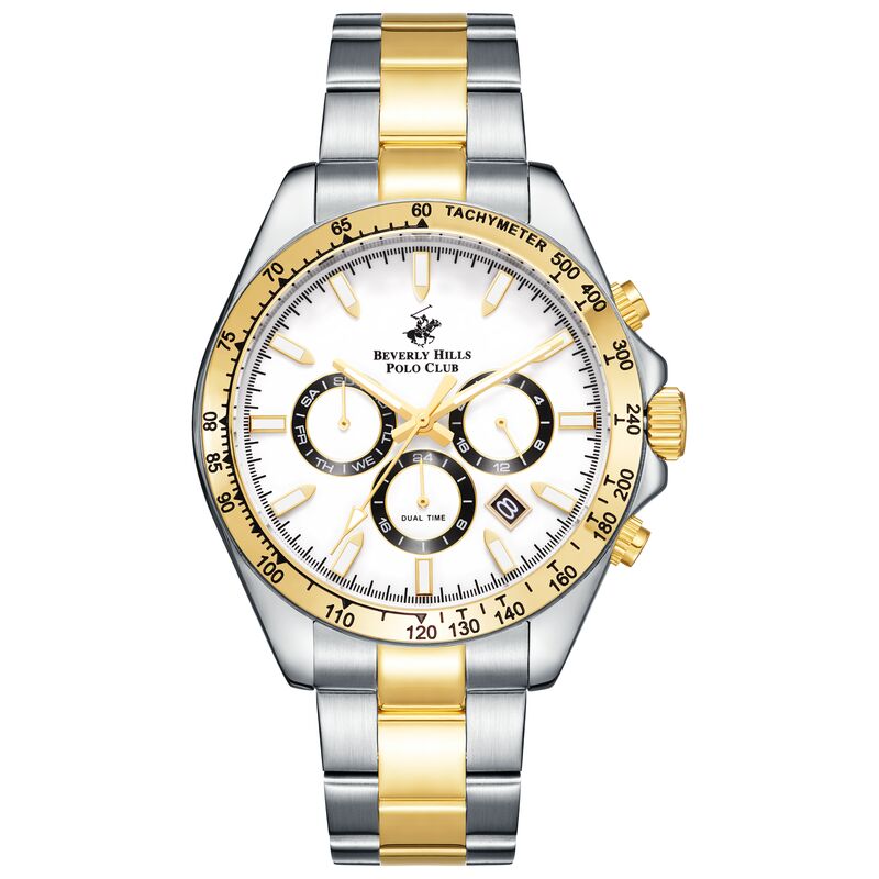 Beverly Hills Polo Club men analog watch, white dial with two tone stainless steel band, model BH-BP3127X.230, Bahrain