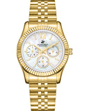 Beverly Hills Polo Club Women's Multifunction Watch with White Mother of Pearl Dial and Gold Stainless Steel Band, BP3169C.121