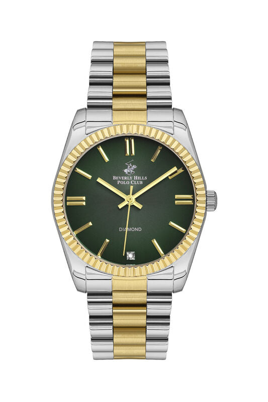 Beverly Hills Polo Club, Men's, Analog Watch, Green Dial, with Stainless Steel Band, BH-BP3172C.271