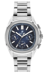 Beverly Hills Polo Club Men's Multifunction Watch with Dark Blue Dial and Silver Stainless Steel Band, BP3212X.390