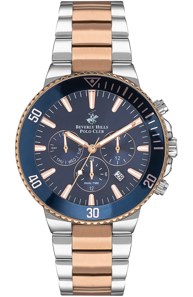 Beverly Hills Polo Club Men's Watch Analog Blue Dial With Two-toned Metal Band, BP3247X.590
