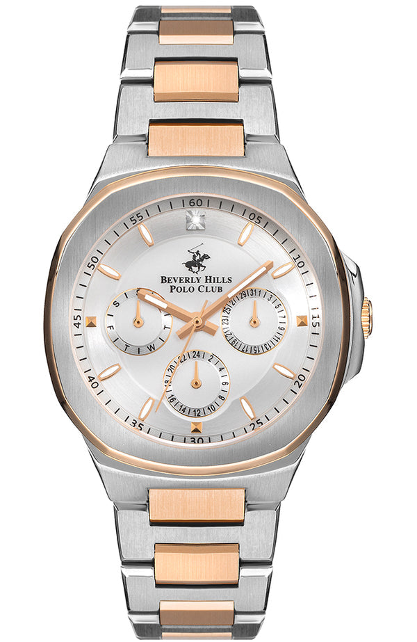 Beverly Hills Polo Club Women's Watch, Analog, Silver Dial, Silver & Rose Gold Stainless Steel Strap, BP3275X.530