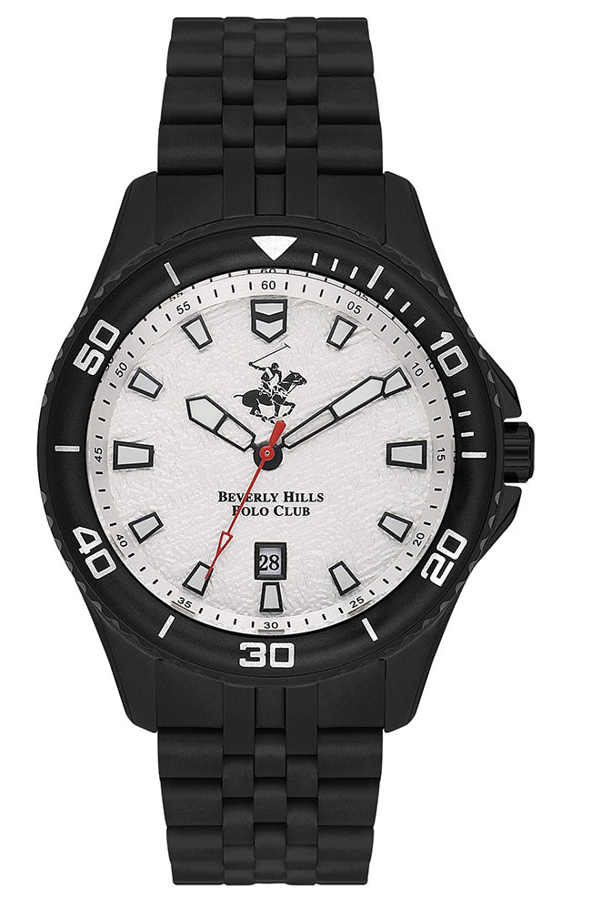 Beverly Hills Polo Club Men's Multifunction Watch Analog White Dial With Black Stainless Steel Band, BP3559X.630