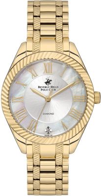 Beverly Hills Polo Club Women's Watch, Analog, Pearl Dial, Gold Stainless Steel Strap, BP3571C.120