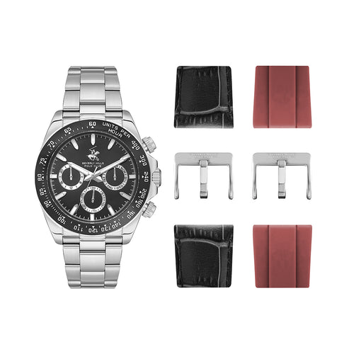 Beverly Hills Polo Club, Men's, Analog Watch, Black Dial, with Stainless Steel Band, BH-BP3608X.350