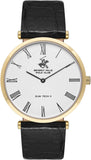 Beverly Hills Polo Club Men's Analog Watch, White Ceramic Dial With Black Leather Strap, BP3615X.131