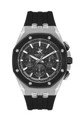 Beverly Hills Polo Club Men's Analog Watch, Black Dial Multi-Function With Black Silicon Strap, BP3624X.351