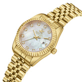 Beverly Hills Polo Club Women's Date Analog Watch with White Mother of Pearl Dial and Gold Stainless Steel Band, BP3654X.120