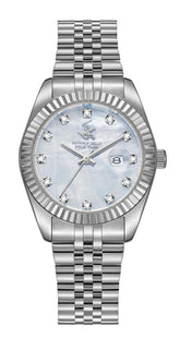 Beverly Hills Polo Club Women's Date Analog Watch with White Mother of Pearl Dial and Silver Stainless Steel Band, BP3654X.320
