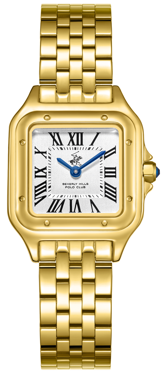 Beverly Hills Polo Club Women's Analog Watch with Silver Dial and Gold Stainless Steel Band, BP3755C.130