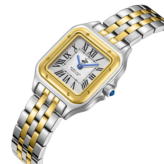 Beverly Hills Polo Club Women's Analog Watch with Silver Dial and Silver and Gold Stainless Steel Band, BP3755C.231