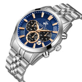 Beverly Hills Polo Club Men's Multifunction Watch with Dark Blue Dial and Silver Stainless Steel Band, BP3782X.391
