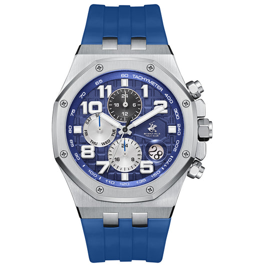 Beverly Hills Polo Club Men's Multifunction Watch with Dark Blue Dial and Blue Silicone Band, BP3783X.399