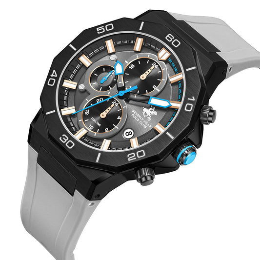 Beverly Hills Polo Club Men's Multifunction Watch with Black Dial and Grey Silicone Band, BP3784X.066