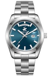 Beverly Hills Polo Club Men's Watch Analog Blue Dial with Silver Stainless Steel Band, BP3790X.370
