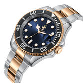 Beverly Hills Polo Club Men's Date Analog Watch with Dark Blue Dial and Silver and Rose Gold Stainless Steel Band, BP3797X.590