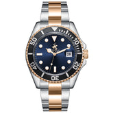 Beverly Hills Polo Club Men's Date Analog Watch with Dark Blue Dial and Silver and Rose Gold Stainless Steel Band, BP3797X.590