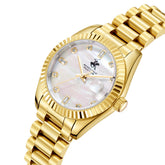 Beverly Hills Polo Club Women's Date Analog Watch with White Mother of Pearl Dial and Gold Stainless Steel Band, BP3801X.120