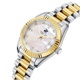 Beverly Hills Polo Club Women's Date Analog Watch with White Mother of Pearl Dial and Silver and Gold Stainless Steel Band, BP3801X.220