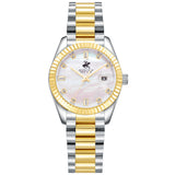 Beverly Hills Polo Club Women's Date Analog Watch with White Mother of Pearl Dial and Silver and Gold Stainless Steel Band, BP3801X.220