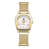 Beverly Hills Polo Club Women's Analog Watch, Mother Of Pearl Dial  With Golden Stainless Steel Mesh Band, BP3826C.120