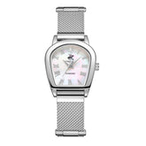 Beverly Hills Polo Club Women's Analog Watch, Mother Of Pearl Dial  With Silver Stainless Steel Mesh Band, BP3826C.320