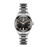 Beverly Hills Polo Club Women's Analog Watch, Black Dial  With Silver Stainless Steel & Ceramic Band, BP3829X.350
