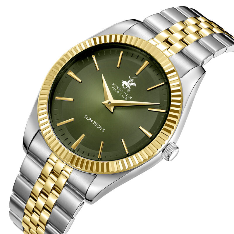 Beverly Hills Polo Club, Men's, Analog Watch, Green Dial, with Stainless Steel Band, BH-BP3830X.270