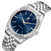 Beverly Hills Polo Club Men's Slim Analog Watch, Blue Dial With Silver Stainless Steel Band, BP3830X.390
