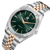 Beverly Hills Polo Club Men's Slim Analog Watch, Green Dial With Two Tone Stainless Steel Band, BP3830X.570