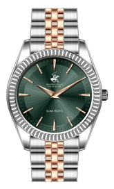 Beverly Hills Polo Club Men's Slim Analog Watch, Green Dial With Two Tone Stainless Steel Band, BP3830X.570