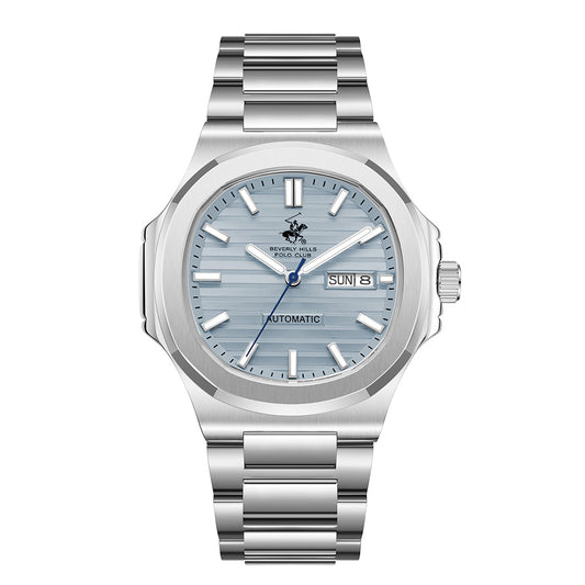 Beverly Hills Polo Club Men's Automatic Watch with Blue Dial and Silver Stainless Steel Band, BP3835X.300