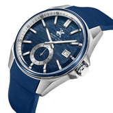 Beverly Hills Polo Club Men's Analog Watch, Silver Dial Multi-Function With Blue Silicon Strap, BP3837X.339
