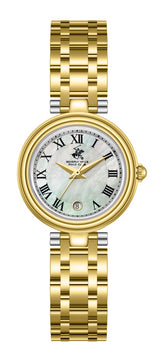 Beverly Hills Polo Club Women's Analog Watch, Mother Of Pearl Dial With Golden Stainless Steel Band, BP3838X.120