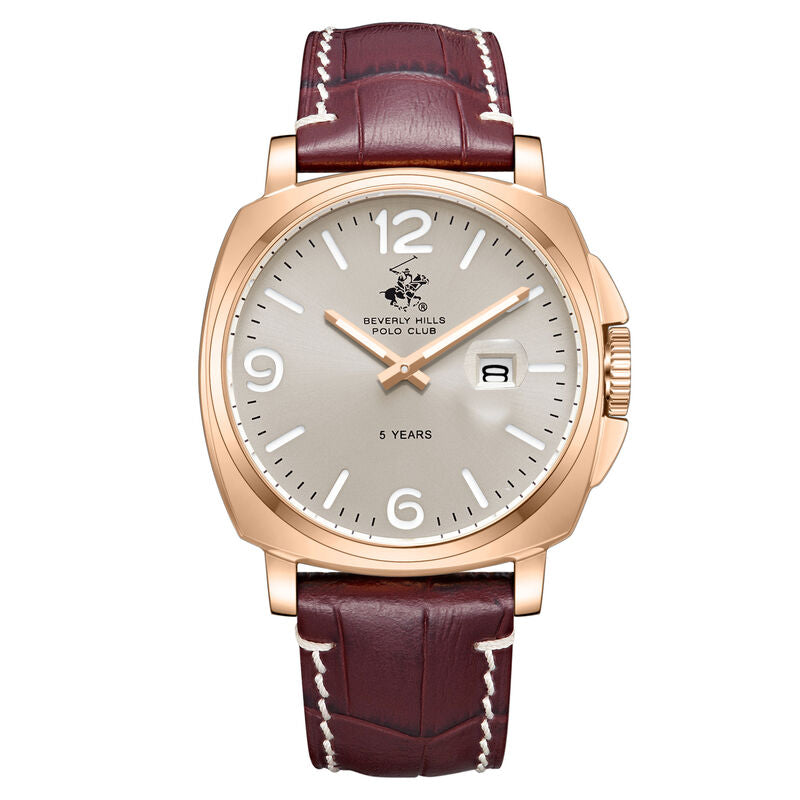 Beverly Hills Polo Club men analog watch, silver dial with brown leather strap, model BH-BP3867X.162, Bahrain