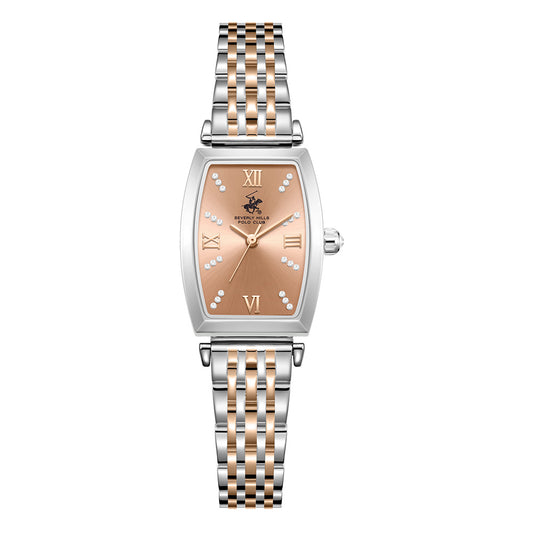 Beverly Hills Polo Club Women's Diamond Accent Analog Watch with L.R.Gold Dial and Silver and rose-gold-111 Stainless Steel Band, BP3892C.500
