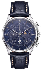 Beverly Hills Polo Club Men's Multifunction Watch with Dark Blue Dial and Dark Blue Leather Band, BP3893X.399