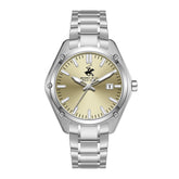 Beverly Hills Polo Club Men's Date Analog Watch with Gold Dial and Silver Stainless Steel Band, BP3896X.310