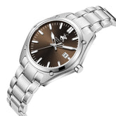 Beverly Hills Polo Club Men's Date Analog Watch with Dark Brown Dial and Silver Stainless Steel Band, BP3896X.340