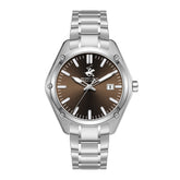 Beverly Hills Polo Club Men's Date Analog Watch with Dark Brown Dial and Silver Stainless Steel Band, BP3896X.340
