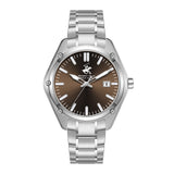 Beverly Hills Polo Club Men's Date Analog Watch with Dark Brown Dial and Silver Stainless Steel Band, BP3896X.340