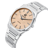 Beverly Hills Polo Club Men's Analog Watch with Salmon Dial and Silver Stainless Steel Band, BP3897X.301