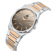 Beverly Hills Polo Club Men's Analog Watch with Dark Brown Dial and Silver and Rose Gold Stainless Steel Band, BP3897X.540