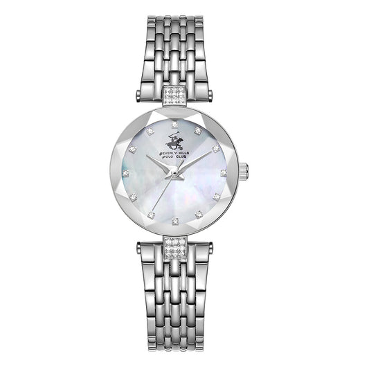 Beverly Hills Polo Club Women's Analog Watch with White Mother of Pearl Dial and Silver Stainless Steel Band, BP3899X.320