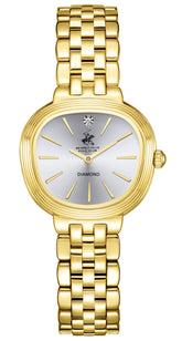 Beverly Hills Polo Club Women's Diamond Accent Analog Watch with Silver Dial and Gold Stainless Steel Band, BP3903C.130
