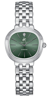 Beverly Hills Polo Club Women's Diamond Accent Analog Watch with Green Dial and Silver Stainless Steel Band, BP3903C.300