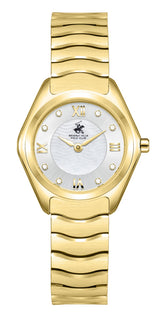 Beverly Hills Polo Club Women's Analog Watch with White Mother of Pearl Dial and Gold Stainless Steel Band, BP3904C.120