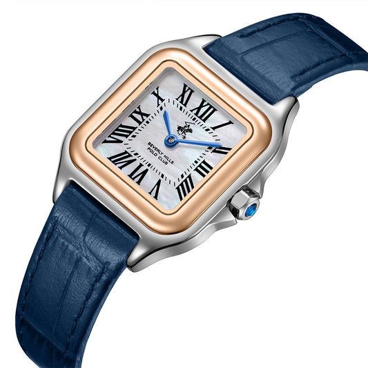 Beverly Hills Polo Club Women's Analog Watch with White Mother of Pearl Dial and Blue, Brown and Black Beverly Hills Polo Club Band, BP3908C.539